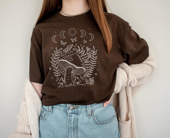 Mushroom Shirt Mushroom Cottagecore Aesthetic Shirt Goblincore Clohting Alt Clothing Indie Clothe Botanical Shirt Summer Top Oversized Shirt