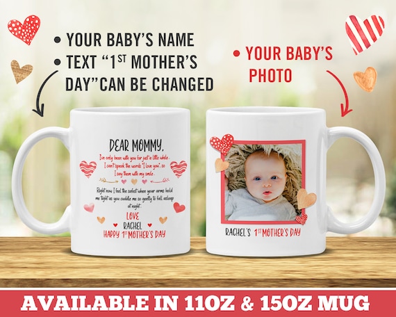 Personalized First Mother's Day Gift For New Mom, Photo Custom Baby Mug,  New Mom