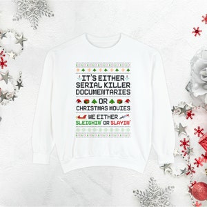 Pull de Noël moche drôle pour femmes, sweat-shirt de Noël grande taille, sweat-shirt de film de Noël, cadeaux de Noël en vrac, col ras du cou de Noël preppy White
