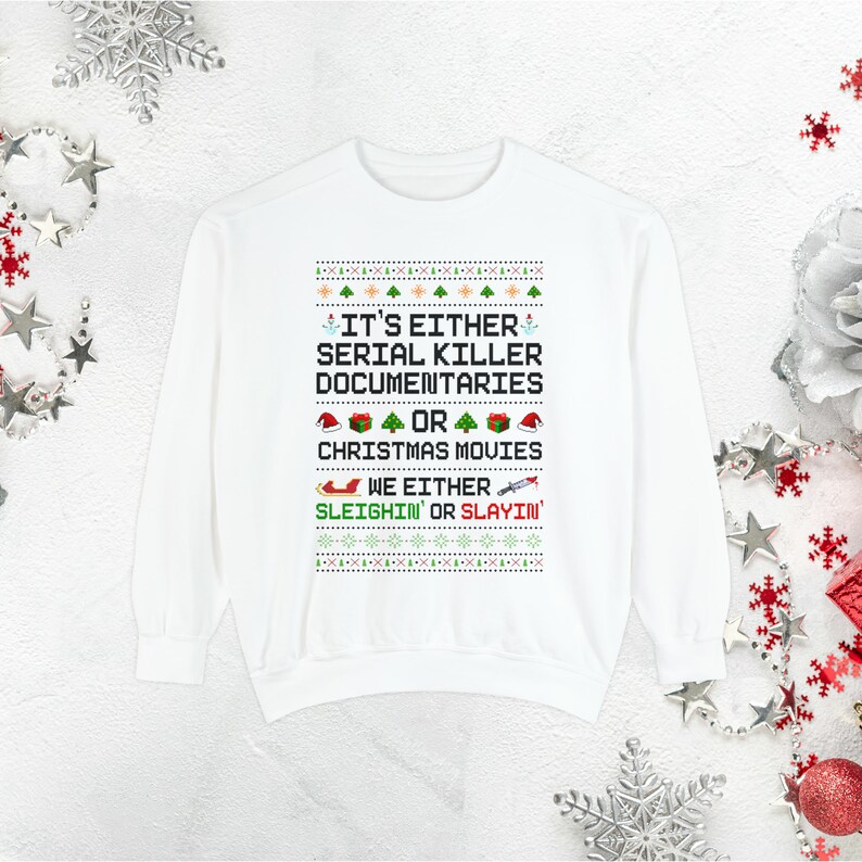 Pull de Noël moche drôle pour femmes, sweat-shirt de Noël grande taille, sweat-shirt de film de Noël, cadeaux de Noël en vrac, col ras du cou de Noël preppy White