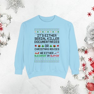 Pull de Noël moche drôle pour femmes, sweat-shirt de Noël grande taille, sweat-shirt de film de Noël, cadeaux de Noël en vrac, col ras du cou de Noël preppy Chambray