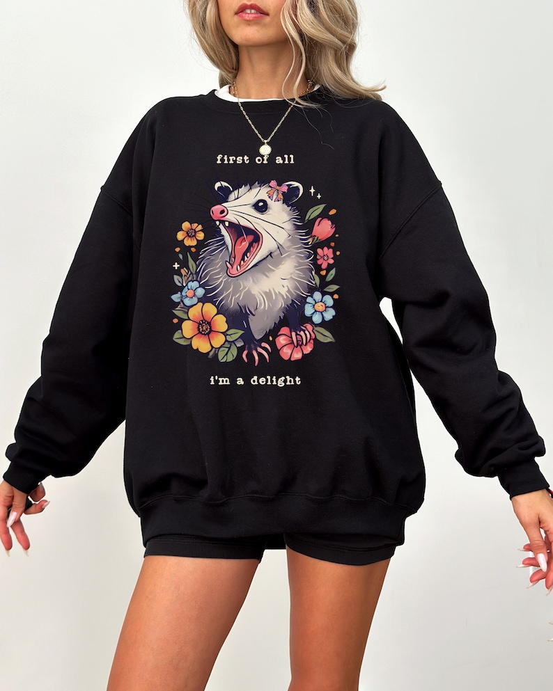 First Of All I'm A Delight Possum Shirt Possum Sweatshirt Opossum Sweater Coquette Cottagecore Sweater Possum Gifts Meme Trendy Sweatshirt image 2
