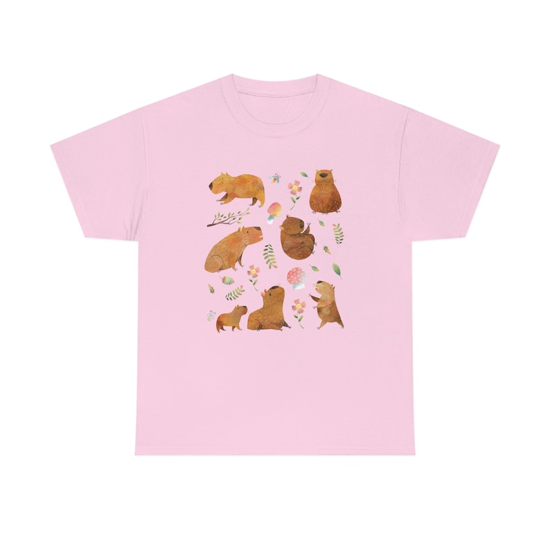 Capybara Shirt Capybara Gift Capybara Shirts Capybara T Shirt Cottage Core Shirt Cottagecore Clothing Cute Capybara Print Aesthetic Clothes Light Pink