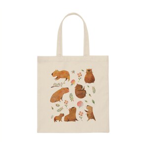 Capybara Tote Bag Aesthetic Tote Bag Capybara Gift Animal Tote Bag Cottagecore Bag Cottagecore Tote Bag Capybara Lover Gift Library Tote Bag image 5