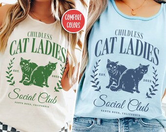 Custom Childless Cat Lady Social Club Tank Top Kamala Harris 2024 Old Money Aesthetic Clothes Cat Mom Tank Cat Lover Gift Kamala Harris Meme
