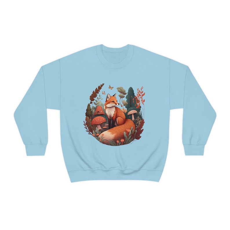 Fox Sweatshirt Red Fox Sweater Forestcore Clothing Fox Gifts Cottagecore Sweater Cottagecore Clothing Wildlife Sweatshirt Aesthetic Clothes Light Blue