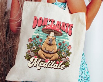 Retro Capybara Tote Bag Cute Capybara Gift Wildflower Tote Bag Cottagecore Bag Cottagecore Tote Bag Yoga Bag Animal Tote Bag Cool Tote Bag