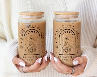 Bookish Cup Sipper Glass Iced Coffee Glass Tumbler Bookish Iced Coffee Cup Book Club Tumbler Booktok Merch Book Lover Gift Bookish Things