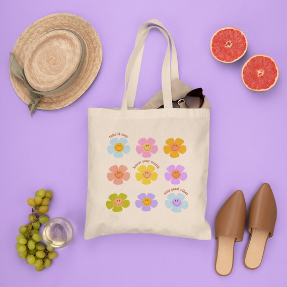 Flower Tote Bag Floral Tote Bag Reusable Tote Bag Aesthetic Tote Bag Canvas Tote Bag Cute Tote Bag Positive Tote Bag Summer Trendy Tote Bag
