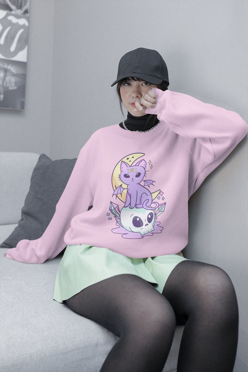 Kawaii Pastel Goth Sweater Soft Goth Mall Goth Clothing Pastel Goth Hoodie Witchy Clothes Kawaii Sweater Gothic Clothes Cat Themed Gifts image 1