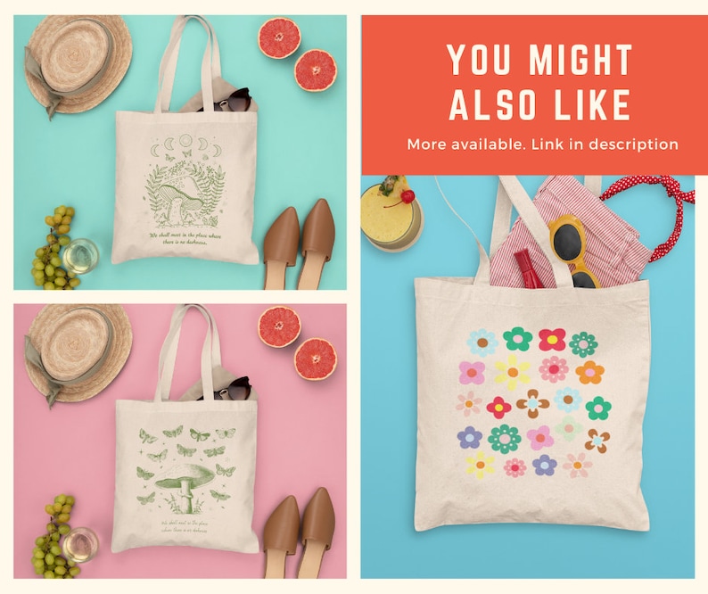 Flower Tote Bag Floral Tote Bag Reusable Tote Bag Aesthetic Tote Bag Canvas Tote Bag Cute Tote Bag Positive Tote Bag Summer Trendy Tote Bag image 7