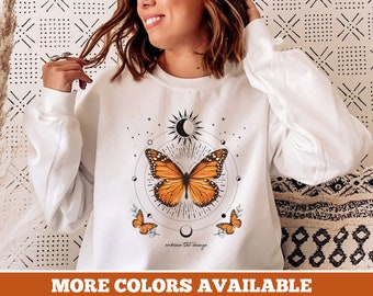 Monarch Butterfly Sweatshirt Crewneck Butterfly Sweater Mental Health Sweatshirt Celestial Sweatshirt Indie Clothes Positive Sweatshirt