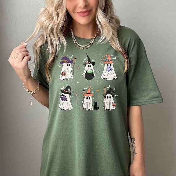 Retro Ghost Shirt Witch Shirt Witchy Clothes Retro Halloween Shirt Spooky Shirt Witch Stuff Costume Plus Size Fall Shirt Fall Clothes Women