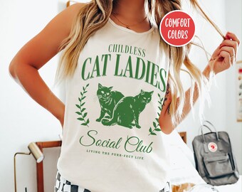 Childless Cat Lady Social Club Tank Top Kamala Harris 2024 Old Money Aesthetic Clothes Funny Cat Mom Tank Cat Lover Gift Kamala Harris Meme