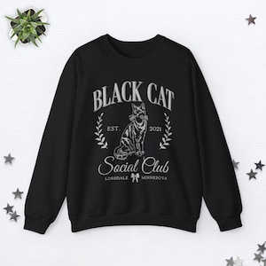 Custom Black Cat Sweatshirt Black Cat Sweater Old Money Aesthetic Clothes Social Club Sweatshirt Halloween Black Cat Gifts Cat Lover Gifts Black