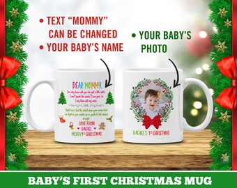 Baby First Christmas Mug, Personalized baby photo mug, 1st christmas, dad first christmas, first time mom gift, grandma, babys first xmas