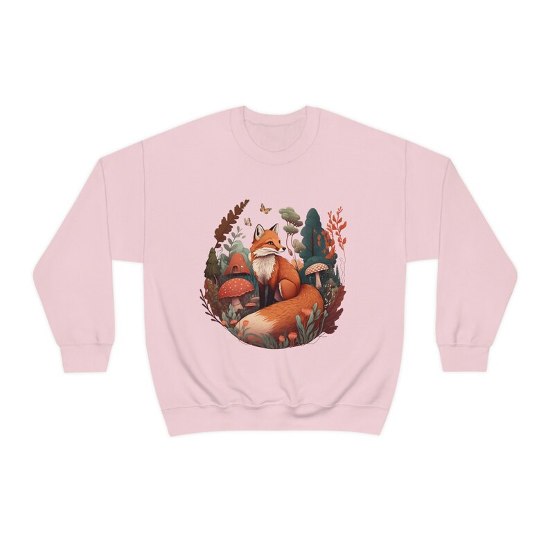 Fox Sweatshirt Red Fox Sweater Forestcore Clothing Fox Gifts Cottagecore Sweater Cottagecore Clothing Wildlife Sweatshirt Aesthetic Clothes Light Pink