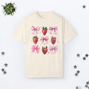 Coquette Strawberry Shirt Coquette Clothes Preppy Stuff Coquette Clothing Coquette Shirt Cottage Core Clothes Pink Bow Shirt Ribbon Shirt Ivory