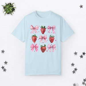Coquette Strawberry Shirt Coquette Clothes Preppy Stuff Coquette Clothing Coquette Shirt Cottage Core Clothes Pink Bow Shirt Ribbon Shirt Chambray