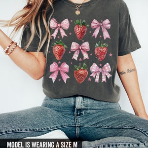 Coquette Strawberry Shirt Coquette Clothes Preppy Stuff Coquette Clothing Coquette Shirt Cottage Core Clothes Pink Bow Shirt Ribbon Shirt image 2