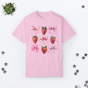Coquette Strawberry Shirt Coquette Clothes Preppy Stuff Coquette Clothing Coquette Shirt Cottage Core Clothes Pink Bow Shirt Ribbon Shirt Blossom