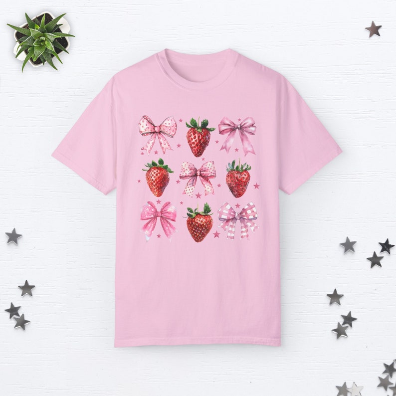Coquette Strawberry Shirt Coquette Clothes Preppy Stuff Coquette Clothing Coquette Shirt Cottage Core Clothes Pink Bow Shirt Ribbon Shirt Blossom
