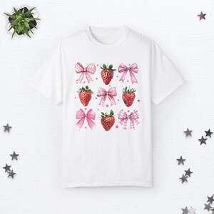 Coquette Strawberry Shirt Coquette Clothes Preppy Stuff Coquette Clothing Coquette Shirt Cottage Core Clothes Pink Bow Shirt Ribbon Shirt White