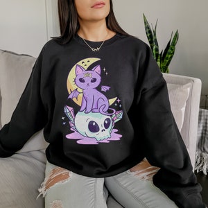 Kawaii Pastel Goth Sweater Soft Goth Mall Goth Clothing Pastel Goth Hoodie Witchy Clothes Kawaii Sweater Gothic Clothes Cat Themed Gifts image 2