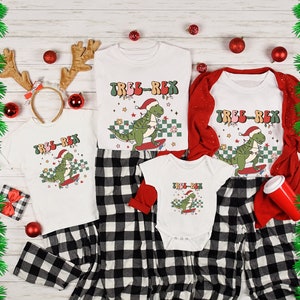 Camisa de Navidad retro Niños Camisa de dinosaurio Camisa de dinosaurio Ropa de dinosaurio a juego Camisa de Navidad familiar A juego Familia Pjs Pijama a juego