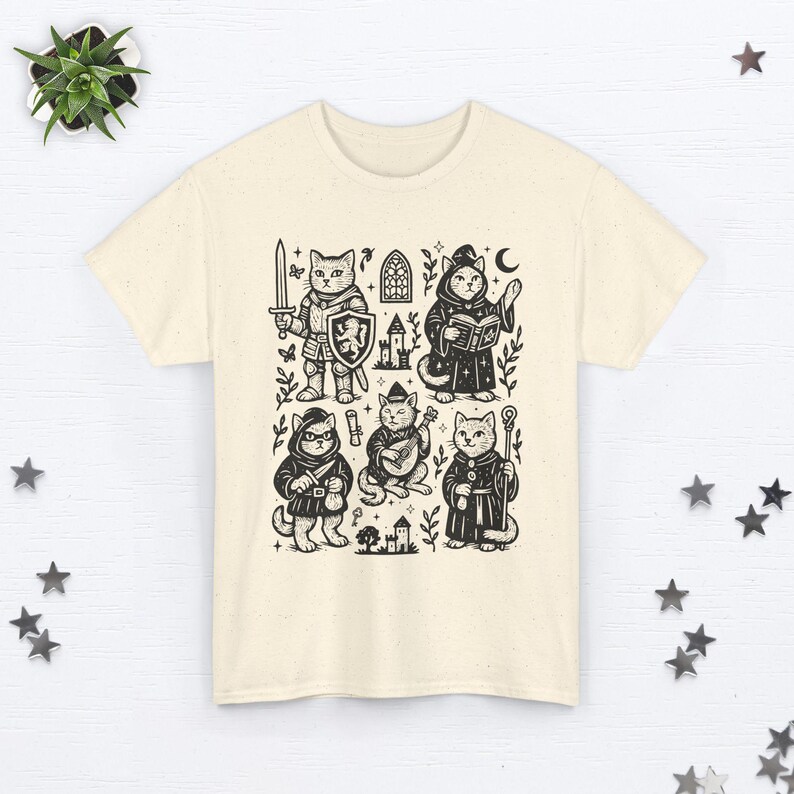 Medieval Cat Shirt Castlecore Shirt Fantasy Shirt Booktrovert Shirt Cat Knight Shirt Cat Lover Gift Renaissance Shirt Whimsigoth Clothing Natural