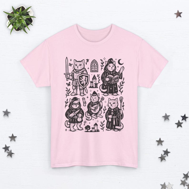 Medieval Cat Shirt Castlecore Shirt Fantasy Shirt Booktrovert Shirt Cat Knight Shirt Cat Lover Gift Renaissance Shirt Whimsigoth Clothing Light Pink