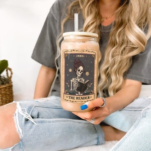 Esqueleto Tazas de Café Tarot Carta Taza Espeluznante Copa de Vidrio Copa Bookish Lindo Vaso de Café Helado Vaso Libro Amante Regalo Bookish Things Booktok Merch