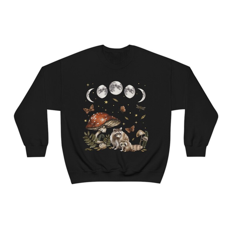 Raccoon Sweatshirt Racoon Sweatshirt Racoon Gifts Goblincore Clothing Cottagecore Sweater Mushroom Sweatshirt Mori Girl Fairycore Clothing image 4