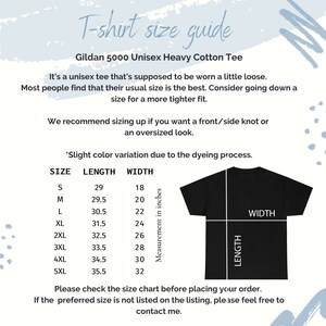 May include: A size chart for Gildan 5000 Unisex Heavy Cotton Tee shirts. The chart shows the length and width measurements in inches for sizes S through 5XL.