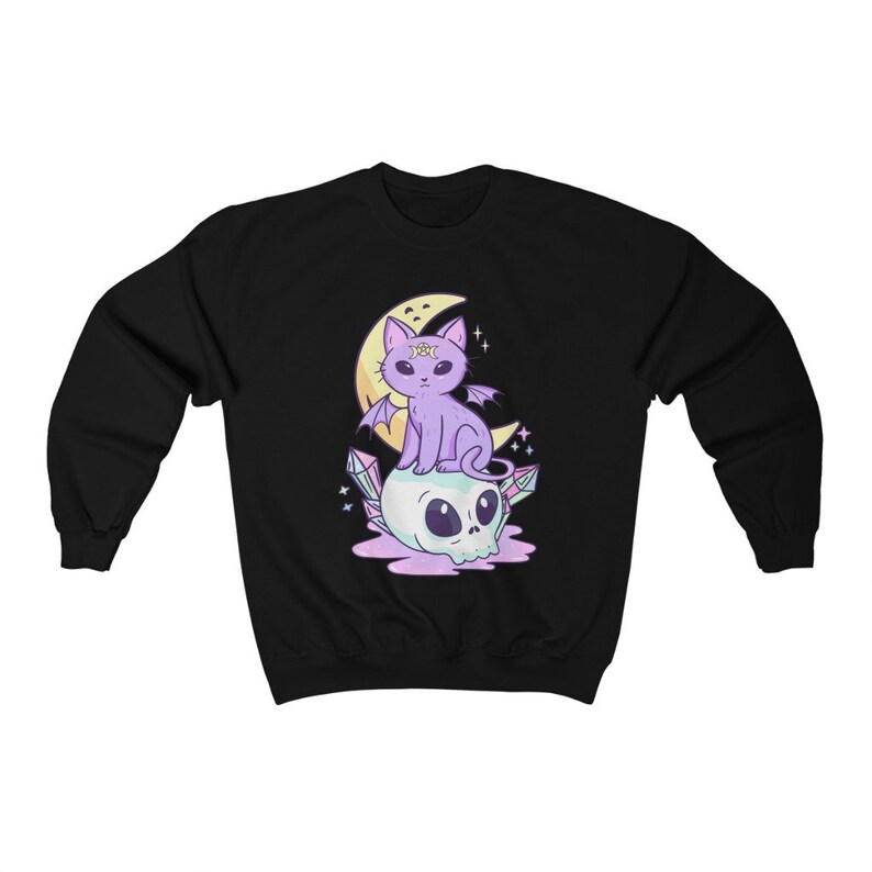 Kawaii Pastel Goth Sweater Soft Goth Mall Goth Clothing Pastel Goth Hoodie Witchy Clothes Kawaii Sweater Gothic Clothes Cat Themed Gifts image 3