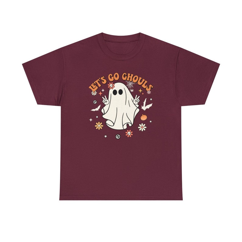 Lets Go Ghouls Shirt Retro Halloween Shirt Funny Ghost Shirt Spooky Season Shirt Plus Size Halloween Crewneck Fall Apparel Tee Pumpkin Shirt Maroon