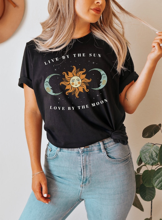 Boho Sun And Moon Shirt Celestial Tshirt Mystical Shirt Oversized T Shirt Vintage Graphic Tee For Women Astronomy Lover Gift Astrology Shirt