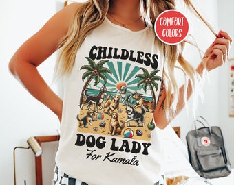 Childless Dog Lady Tank Top Kamala Tank Top Feminist Tank Top Kamala Harris 2024 Leftist Gifts Coconut Tree Tank Anti Trump Dog Owner Gifts