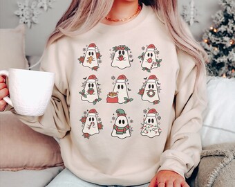 Retro Kerst Ghost Sweatshirt Ghost Kersttrui Spookachtige Kerst Crewneck Halloween Kerstcadeaus Oversized Kerst Sweatshirt