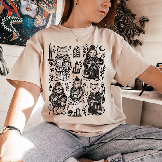 Medieval Cat Shirt Castlecore Shirt Fantasy Shirt Booktrovert Shirt Cat Knight Shirt Cat Lover Gift Renaissance Shirt Whimsigoth Clothing