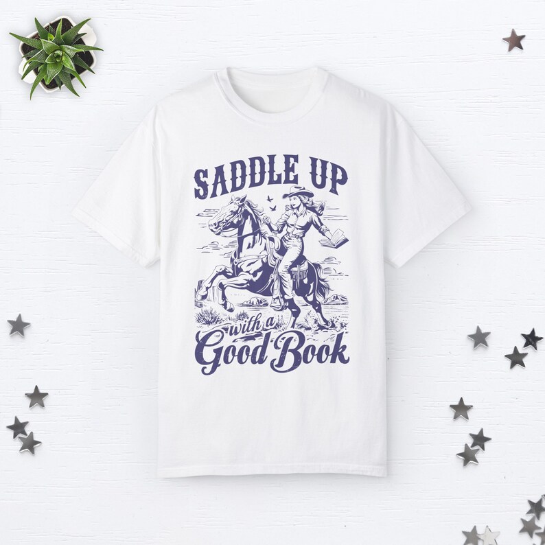 Bookish Cowgirl Shirt Cowboy Romance Shirt Howdy Shirt Yeehaw Shirt Smut Book Lover Gift Romance Reader Shirt Vintage Western Graphic Tee White