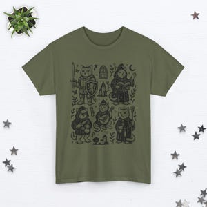 Medieval Cat Shirt Castlecore Shirt Fantasy Shirt Booktrovert Shirt Cat Knight Shirt Cat Lover Gift Renaissance Shirt Whimsigoth Clothing Military Green