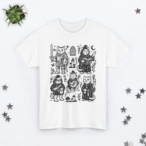 Medieval Cat Shirt Castlecore Shirt Fantasy Shirt Booktrovert Shirt Cat Knight Shirt Cat Lover Gift Renaissance Shirt Whimsigoth Clothing White
