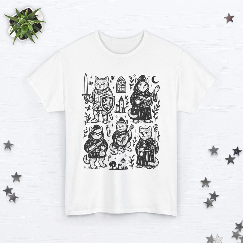 Medieval Cat Shirt Castlecore Shirt Fantasy Shirt Booktrovert Shirt Cat Knight Shirt Cat Lover Gift Renaissance Shirt Whimsigoth Clothing White