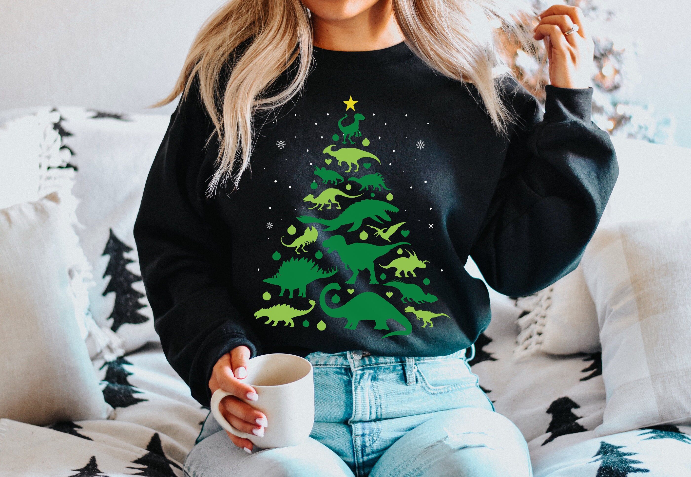 Christmas Dinosaur Sweatshirt Women Dinosaur Sweater Plus Size
