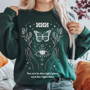 222 Angel Number Felpa Angel Abiti Estetici Evil Eye Shirt Angel Core Angel Girocollo Vsco Felpa con cappuccio Camicia mistica Spiritualità Shirt