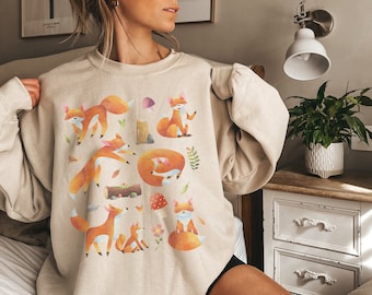 Sudadera Fox Suéter Rojo Fox Ropa Ropa Forestcore Fox Regalos Cottagecore Suéter Cottagecore Ropa Cottagecore Sudadera Vida Silvestre Ropa estética