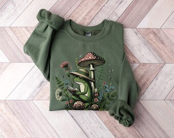 Frog Sweatshirt Frog And Toad Sweatshirt Frog Sweater Cottagecore Sweater Mushroom Sweatshirt Bookish Sweatshirt Read Sweatshirt Frog Gifts