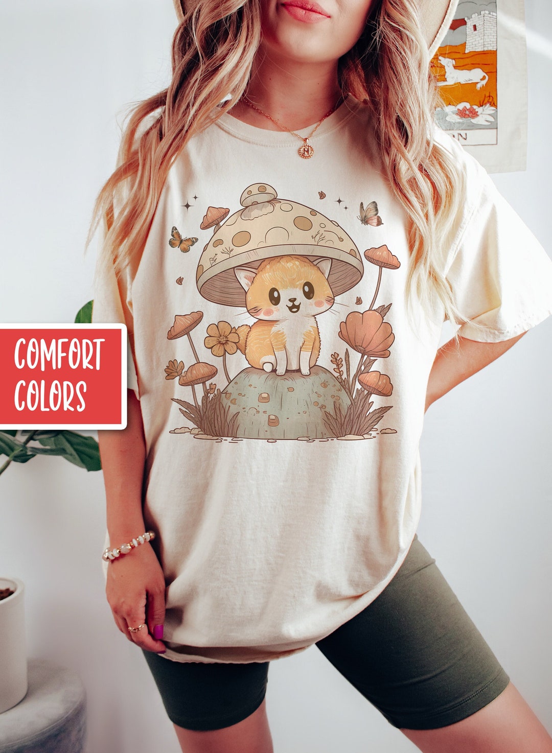 Kawaii Cat Shirt Mushroom Shirt Kawaii Clothes Cottage Core Shirt