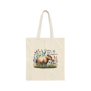 Capybara Tragetasche Ästhetische Tragetasche Capybara Geschenk Wildblumen Tragetasche Cottagecore Tasche Cottagecore Tragetasche Tier-Einkaufstasche Coole Tragetasche Bild 6